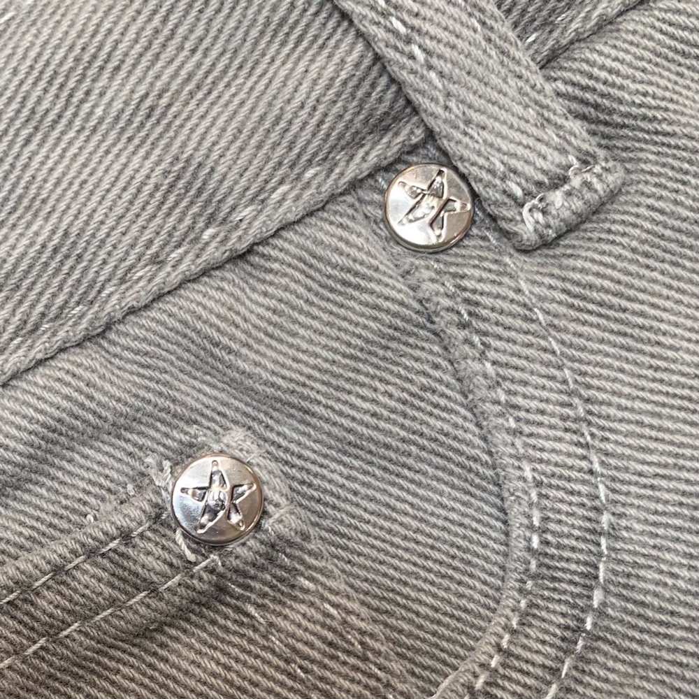 SALE POL Grey Denim Distressed Raw Edge Grommet Shorts - Picture 7 of 14